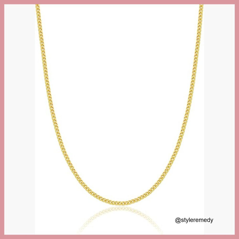 14k Gold Plated Thin Beaded Wave Box Chain Necklace Dainty Choker